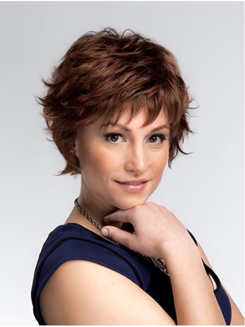 Amazing Short Wavy Auburn Layered Capless High Quality Synthetic Women Wigs