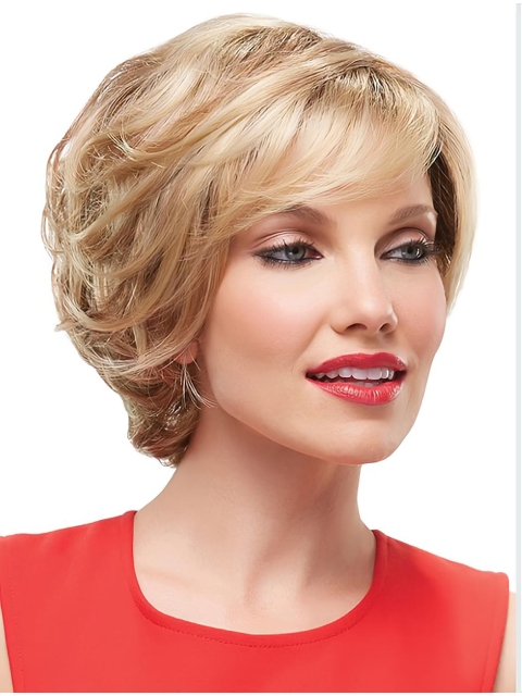 Blonde Wavy Short Monofilament Synthetic Women Wigs