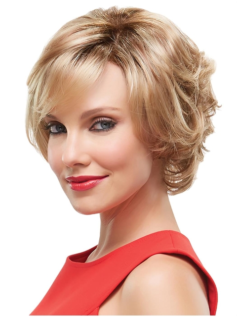 Blonde Wavy Short Monofilament Synthetic Women Wigs