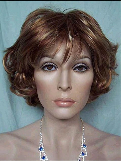 Faddish Wavy Short With Bangs Lace Front Synthetic Women Wigs