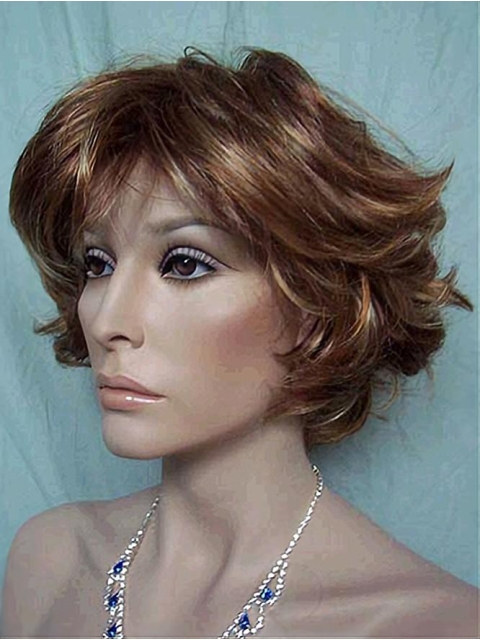 Faddish Wavy Short With Bangs Lace Front Synthetic Women Wigs