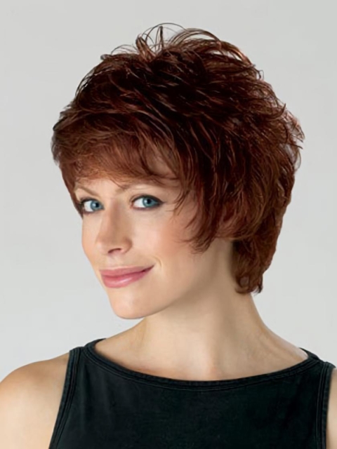 Natural Auburn Layered Wavy Short Capless Synthetic Women Wigs