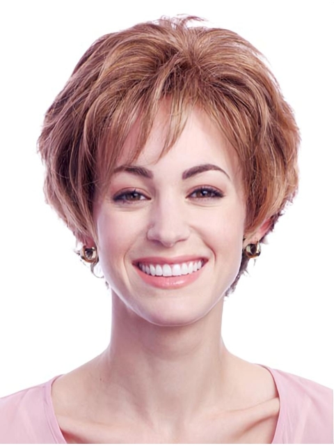 Popular Auburn Wavy Short Glueless Lace Front Synthetic Women Wigs