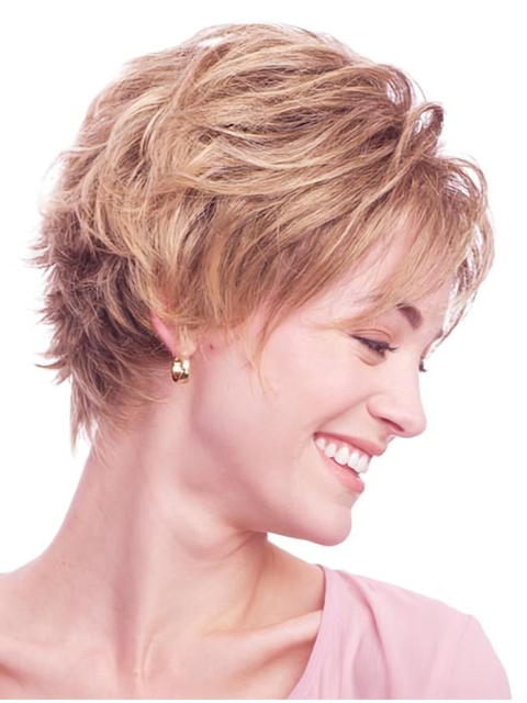 Popular Auburn Wavy Short Glueless Lace Front Synthetic Women Wigs