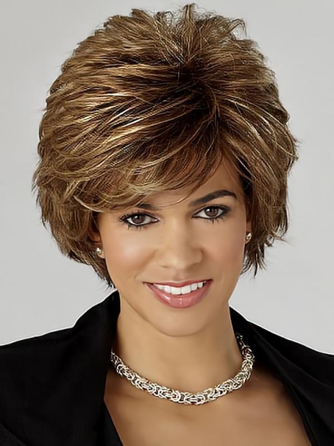 Easy Brown Wavy Short Capless Classic Synthetic Women Wigs