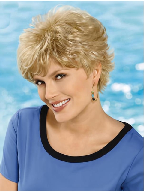 So Great Short Wavy Blonde Layered Capless Beautiful Synthetic Women Wigs