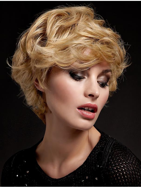 Wonderful Blonde Short Wavy With Bangs New Design Lace Front Synthetic Women Wigs