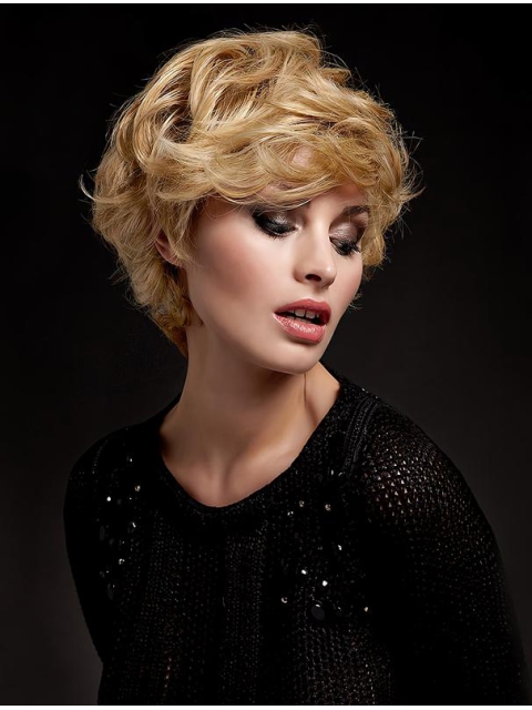 Wonderful Blonde Short Wavy With Bangs New Design Lace Front Synthetic Women Wigs