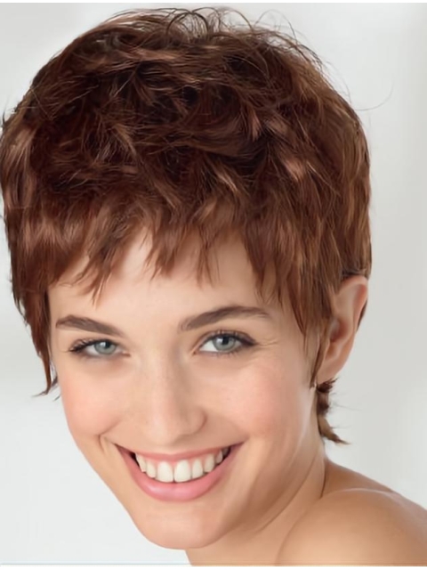 Amazing Auburn Short Wavy Capless Boycuts High Quality Synthetic Women Wigs