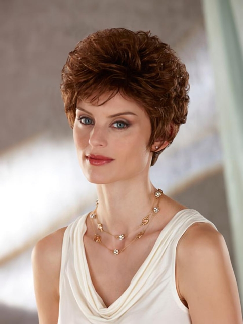 Ideal Auburn Wavy Short Capless Classic Synthetic Women Wigs