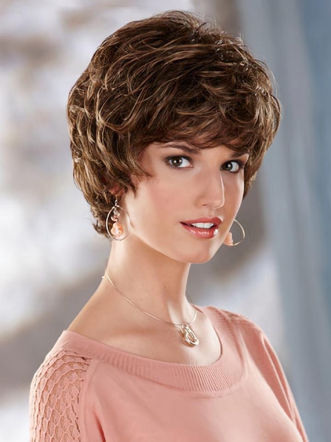 Popular Brown Wavy Short Capless Classic Synthetic Women Wigs