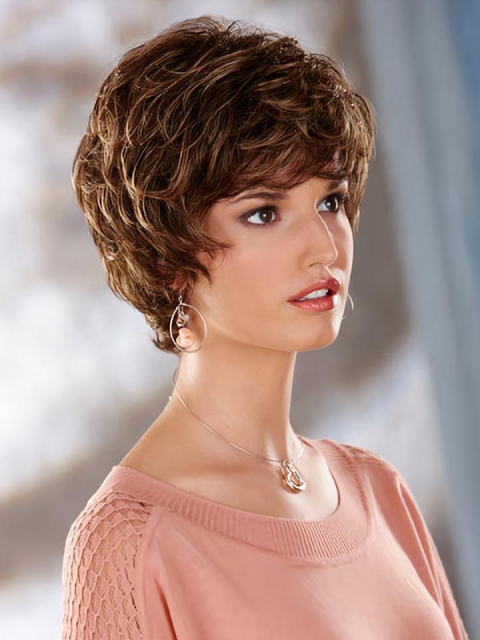 Popular Brown Wavy Short Capless Classic Synthetic Women Wigs