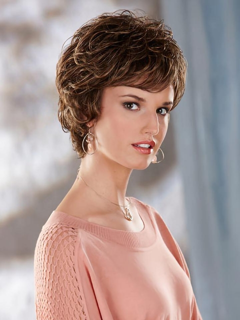 Popular Brown Wavy Short Capless Classic Synthetic Women Wigs