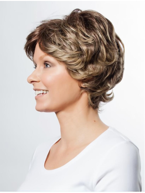 Elegant Brown Wavy Short Monofilament Synthetic Celebrity Women Wigs