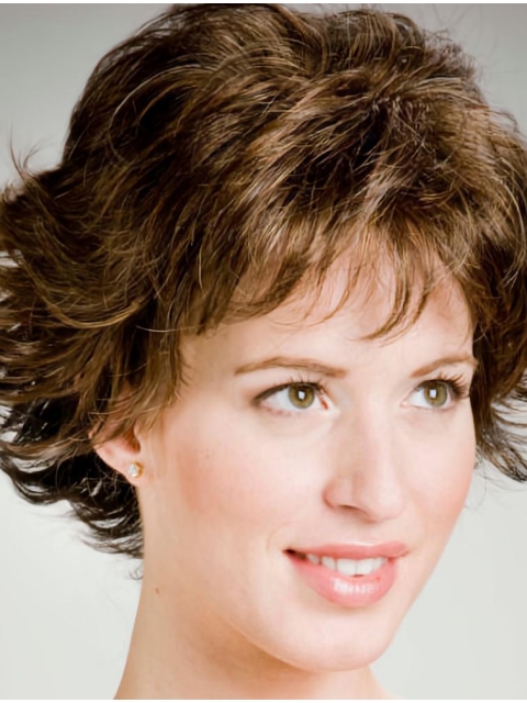 Good Wavy Short Brown Layered Capless New Design Synthetic Women Wigs