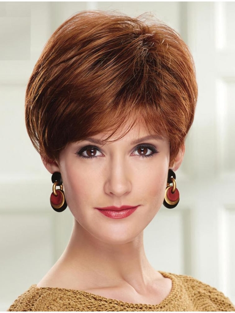 Perfect Auburn Short Wavy With Bangs Capless Synthetic Women Wigs