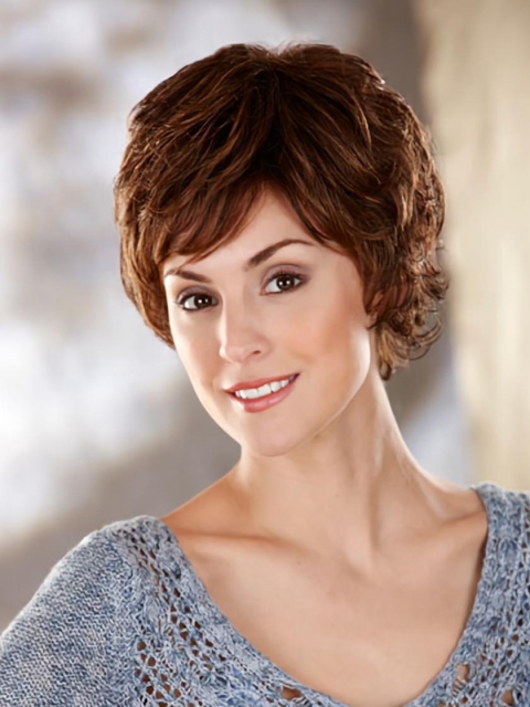 Wholesome Brown Wavy Short Capless Classic Synthetic Women Wigs