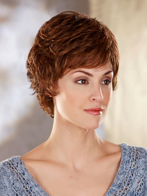 Wholesome Brown Wavy Short Capless Classic Synthetic Women Wigs