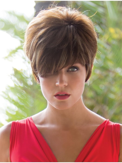 So Great Short Wavy Brown High Quality Boycuts Monofilament Synthetic Women Wigs