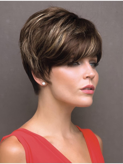 So Great Short Wavy Brown High Quality Boycuts Monofilament Synthetic Women Wigs