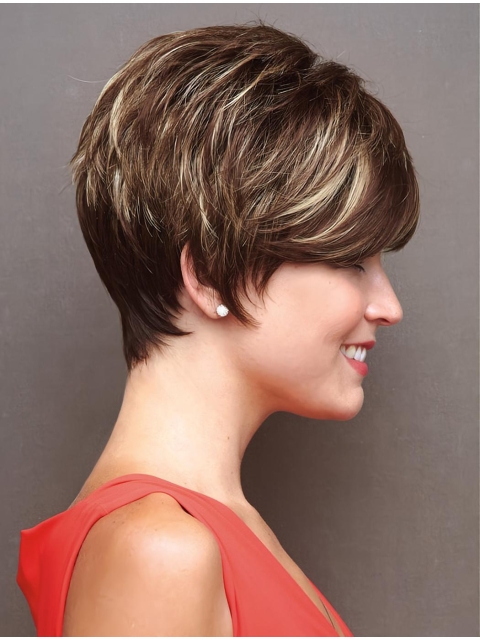 So Great Short Wavy Brown High Quality Boycuts Monofilament Synthetic Women Wigs