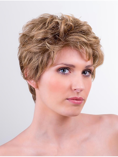 Wavy Blonde Boycuts 6" Monofilament Synthetic Short Wigs For Women