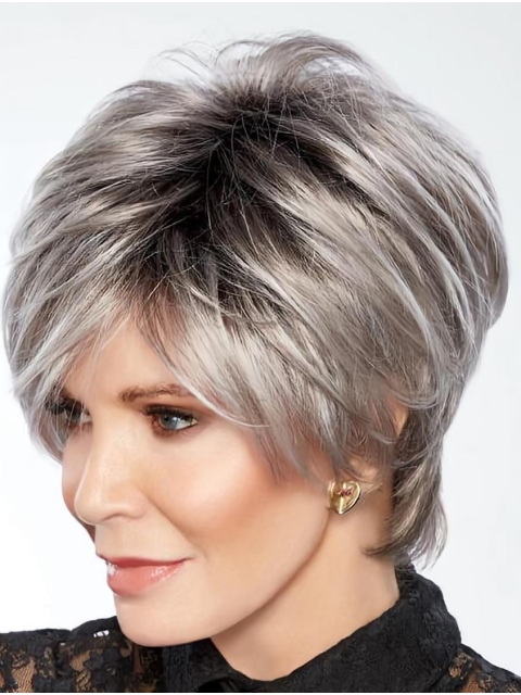 8" Wavy Short Capless Synthetic Grey  Jaclyn Smith Women Wigs