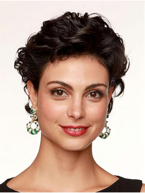 Wavy 6" Short Black Lace Front Human Hair Morena Baccarin Women Wigs