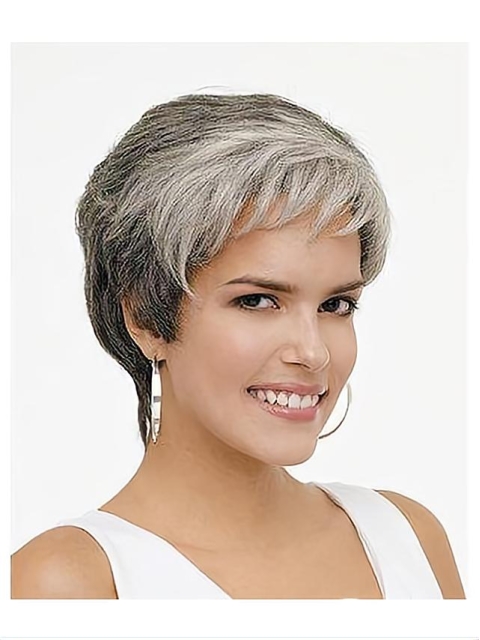 High Quality Wavy Short Monofilament Synthetic Grey Women Wigs