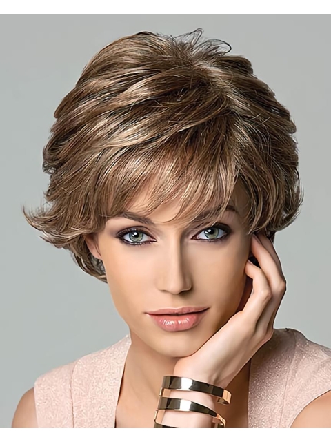 Brown Ideal Layered Wavy Short Capless Synthetic Women Wigs