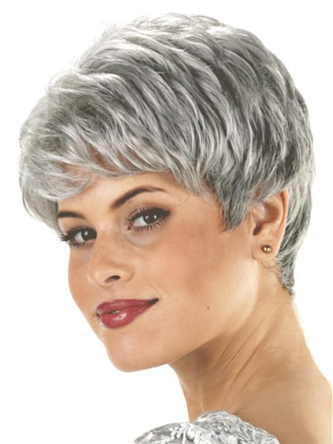 Hairstyles Wavy Short Capless Synthetic Grey Women Wigs