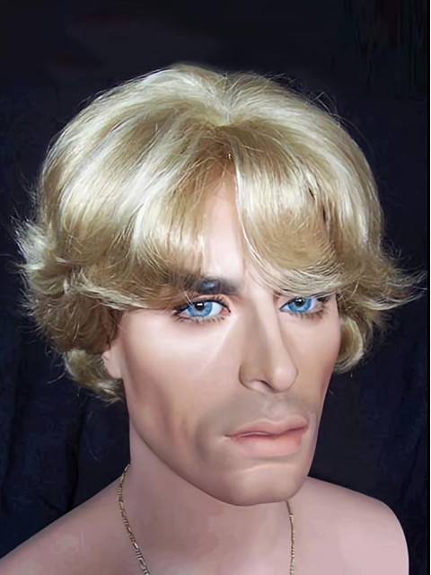 Unique Blonde Wavy Short Capless Synthetic Men Wigs