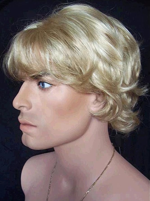 Unique Blonde Wavy Short Capless Synthetic Men Wigs