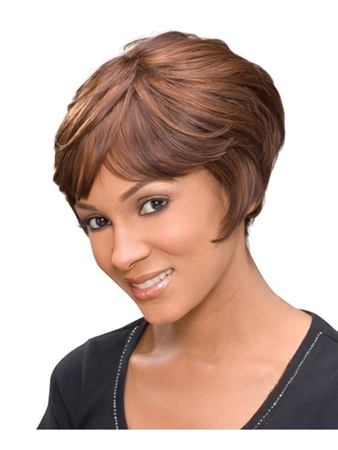 Auburn Wavy Short Capless Human Hair African American Women Wigs