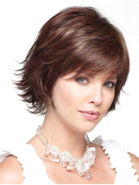 No-fuss Auburn Wavy Short Layered Lace Front Synthetic Women Bob Wigs