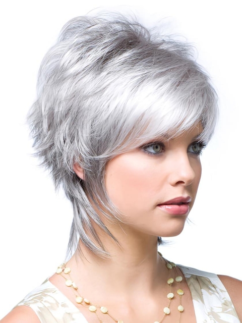 Traditional Wavy Short Lace Front Synthetic Grey Women Wigs