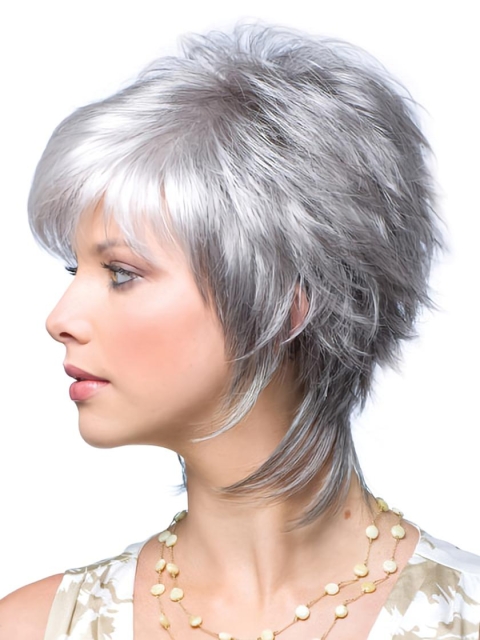 Traditional Wavy Short Lace Front Synthetic Grey Women Wigs