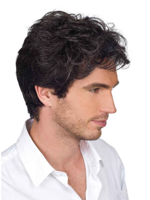 High Quality Monofilament Wavy Short Human Hair Men Wigs