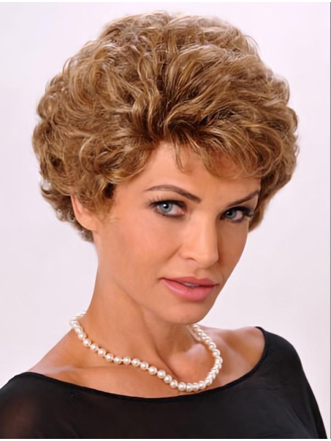 Blonde Wavy Short Monofilament Synthetic Women Wigs