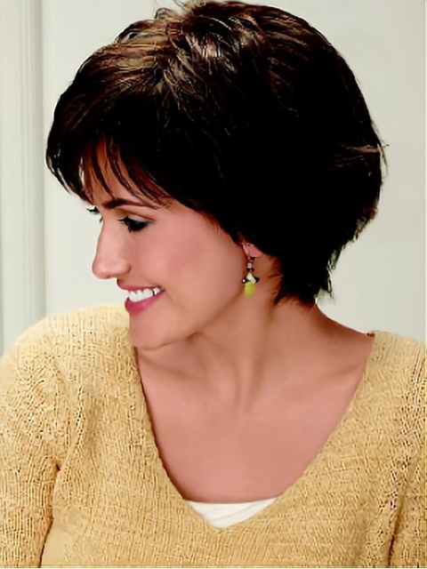 Perfect Brown Wavy Short Capless Synthetic Women Wigs For Cancer