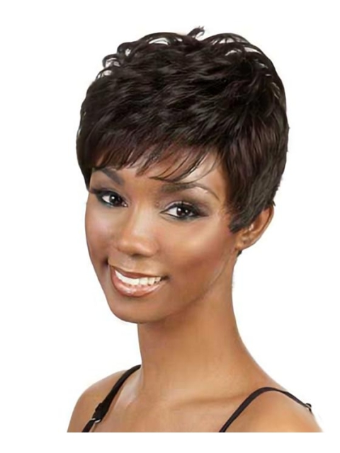 Exquisite Brown Wavy Short Capless Human Hair African American Women Wigs