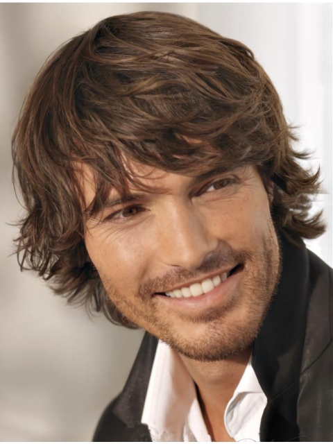 Great Brown Wavy Short Capless Human Hair Men Wigs