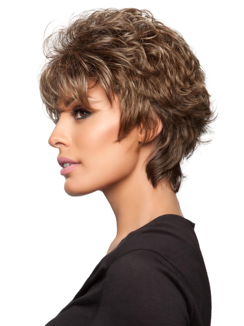 Boycuts Wavy Short Capless Layered Synthetic Women Wigs