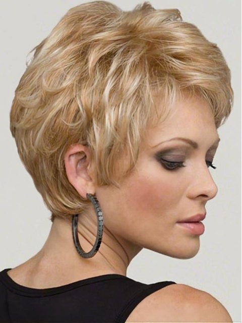 No-fuss Blonde Wavy Short Monofilament Synthetic Women Wigs For Cancer