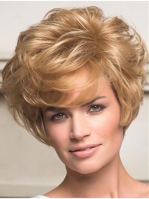 Discount Blonde Wavy Short Monofilament Remy Human Hair Women Wigs