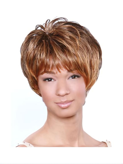 Brown Wavy Short Capless Synthetic African American Women Wigs