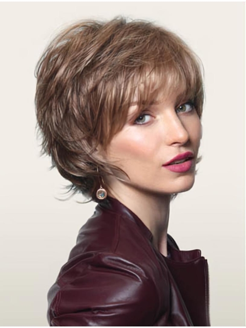 Brown Easy Layered Wavy Short Capless Synthetic Women Wigs