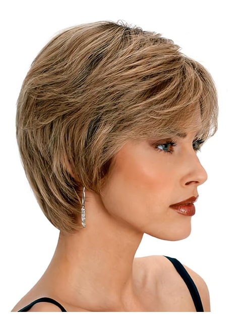 Blonde Short Straight Wavy Capless Remy Human Hair Great Women Wigs