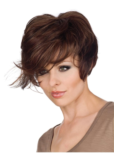 Comfortable Wavy Short With Bangs Monofilament Synthetic Women Wigs