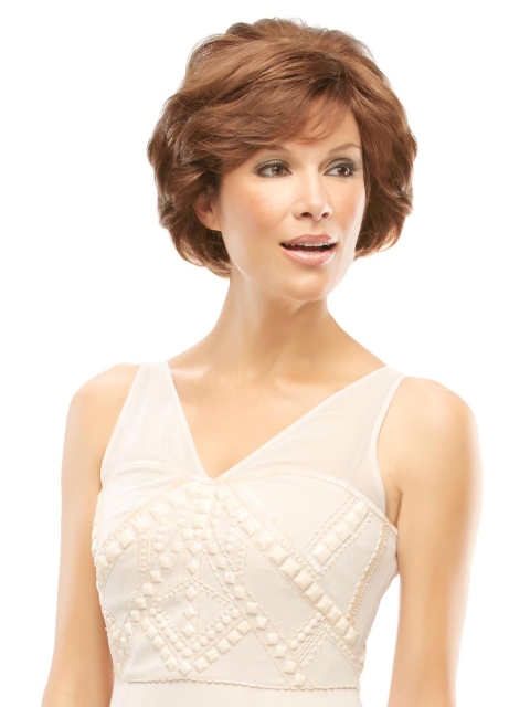 Auburn Wavy Short Monofilament Petite Human Hair Women Wigs